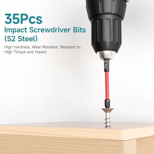 35Pcs Impact Driver Bits Set with a Storage Case - style: 28 Screwdriver Bits, 3 Countersink Drill Bits, 3 Sockets,1 Change Chuck