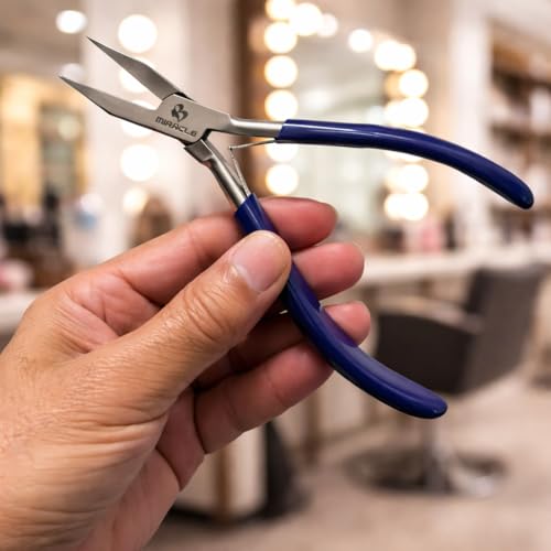 Hair Extension Plier for I Tip & K Tip – 7 Inch Flat-Tip Fusion Bond Precision Tool with Textured Grip Jaw for Keratin and Bead Extension Placement, Professional Salon-Grade Pliers By MIRACLE - size: 7" Blue