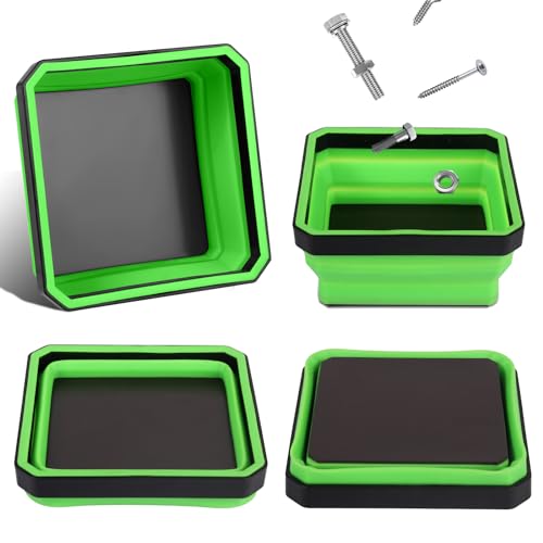 Magnetic Parts Tray 4-Pack – Collapsible Tool Holder for Screws & Bolts - color: Green, size: 4-Pack