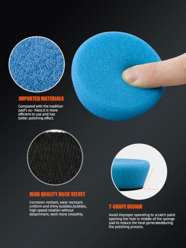 SPTA Mini Polishing Pads Set, 21 Pcs 2 inch/50mm Sponge Polishing Pads and Wool Buffing Pads, Car Foam Detail Polishing Pad Kit Mix Color for Car Detail Polishing and Waxing, Small Area Polishing - size: 2inch(50mm)