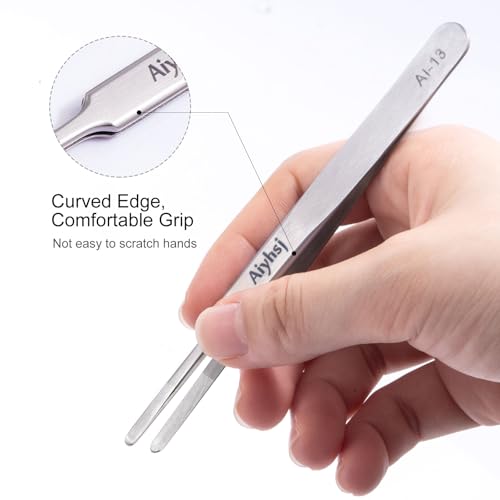 Precision Tweezer, Upgraded Flat Tip Round, High-end Stainless Steel - style: Flat Tip Round (4.72in)