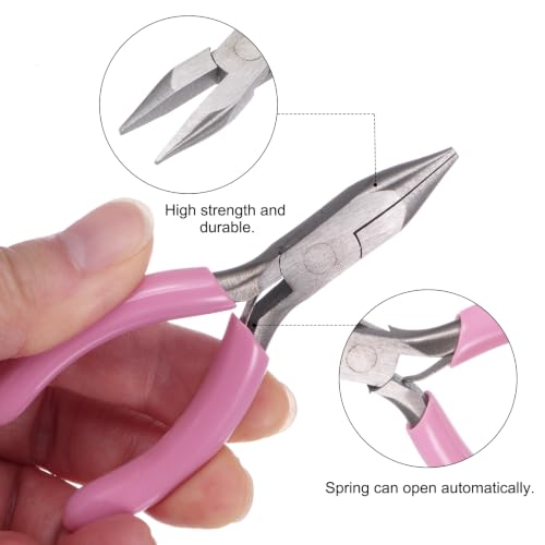 HARFINGTON Mini Needle Nose Pliers 3" Precision Jewelry Plier with Pink Plastic Handle for DIY Crafts Jewelry Making