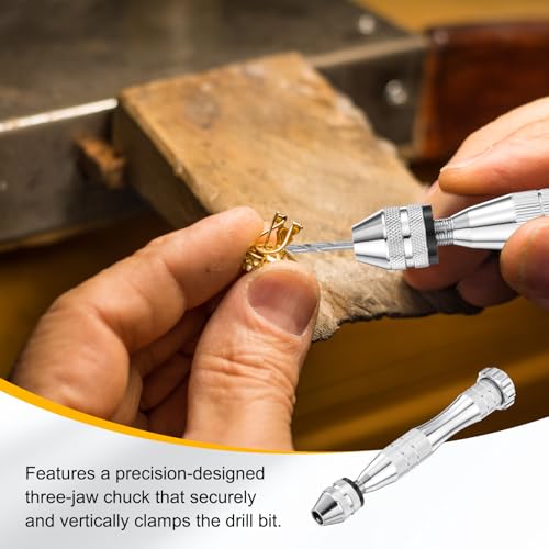HARFINGTON Hand Drill 0.3mm -3mm Aluminum Swivel Head Pin Vise,Silver
