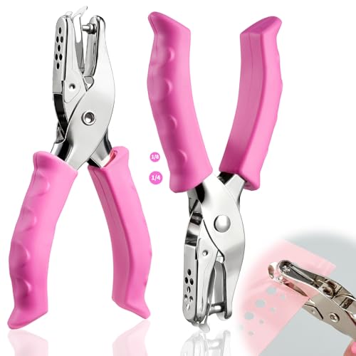 2 Pcs Single Hole Punch, 1/4" and 1/8" Hole Puncher with Pink Soft Grip