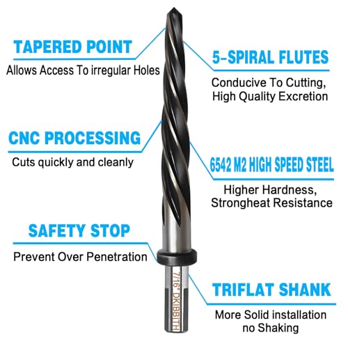 7/16" Bridge Construction Reamer Drill Bit, M2 HSS Taper Chucking Reamer for Steel Alloy Metal Wood Plastic, 3/8" Non-Slip Shank, 5-Spiral Flutes Car Reamer, to Align or Enlarge Holes, 11mm - size: 7/16"