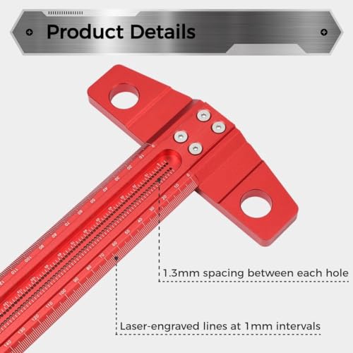 Homaisson 24 Inch T Square Woodworking Ruler, Precision Ruler Tsquare Shaped Wood Working Scriber, Aluminum Alloy Architect Ruler for Carpenter Work Layout Measuring Tool