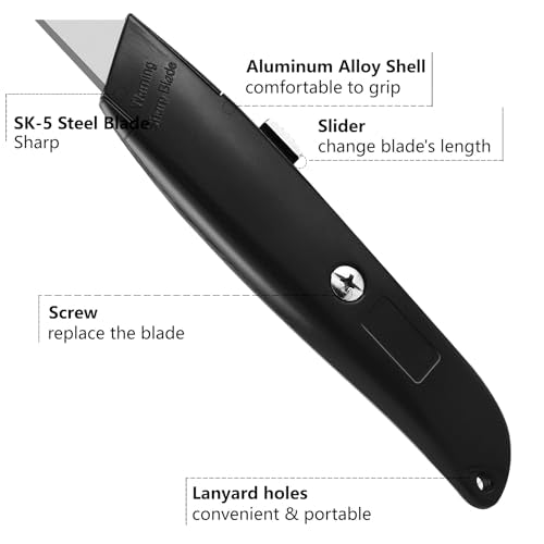 DIYSELF 4 Pack Box Cutters Retractable Utility Knife, Black - color: Black, size: 4 Pack