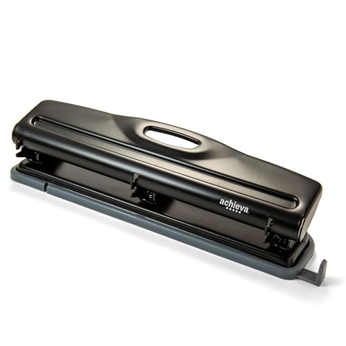 Achieva Economy 3-Hole Punch - 12 Sheet Capacity, Paper Punch with Retractable Paper Guide, Easy Pull Chip Tray with See-Thru Window, Solid Steel Construction, Black - color: Black