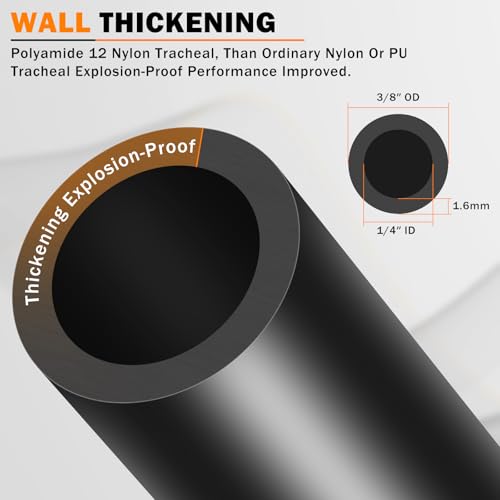 CheeMuii 20FT 3/8" DOT Air Line 3/8 Air Hose PA12 Nylon Pneumatic Tubing - color: Black, size: 3/8"OD-20FT