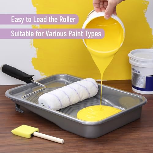 Bates- Paint Tray Set, 9 Inch, 62 pcs, 1x 9 Inch Paint Tray Liners, 60x Disposable Plastic Liners & 1x Roller Frame - size: 62 pcs