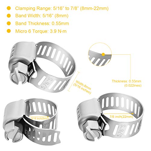 Winlong Stainless Steel Hose Clamps, 5/16" to 7/8" (8mm-22mm), 24 Pack - size: Mini#6 (5/16" ~ 7/8") 24PK