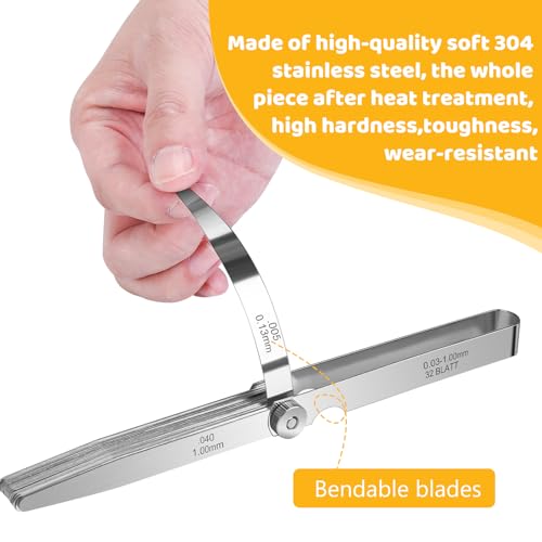 32 Blades Stainless Steel Feeler Gauge, Metric and Imperial Gap Measuring Tool Width and Thickness Feeler Gage Gauge for Spark Plug, Valve Adjustment Tool, 0.03-1mm (0.001-0.040 Inch) - size: 0.001-0.040 Inch