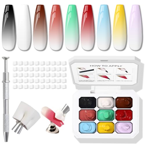 Pat Gel Ombre Nail Kit, 9Colors Patting Ombre Gel Polish Palette 100Sponges - color: 9 Colors C