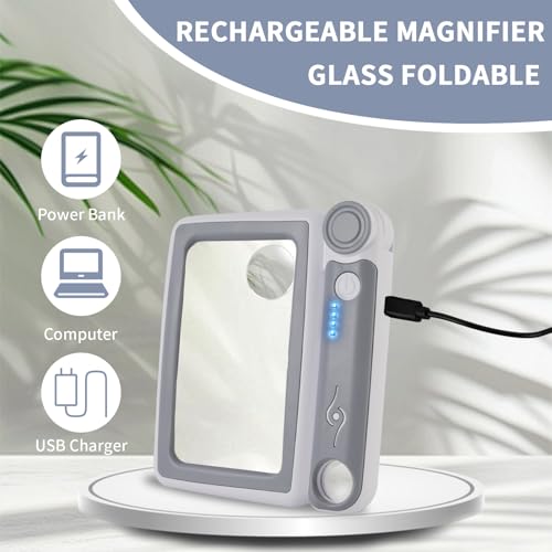 5X 10X 45X Rechargeable Magnifying Glass for Reading, Full Page Magnifier - color: Gray