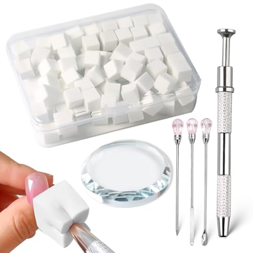 100Pcs/Box Nail Art Sponge for Ombre,Soft Nail Sponges with Grabbing Pen