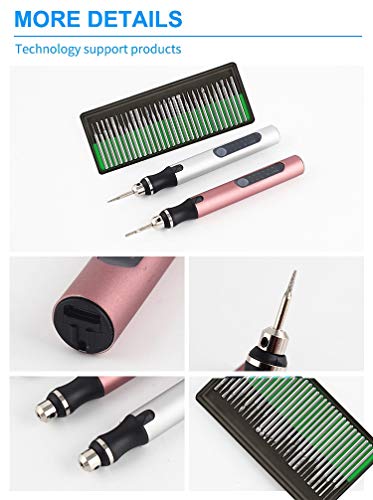 Rechargeable cordless Electric Micro Engraver Pen Mini DIY Engraving Tool Kit for Metal Glass Ceramic Plastic Wood Jewelry with 30 Bits and 16 Stencils and 1 Scriber Pen - color: Silver