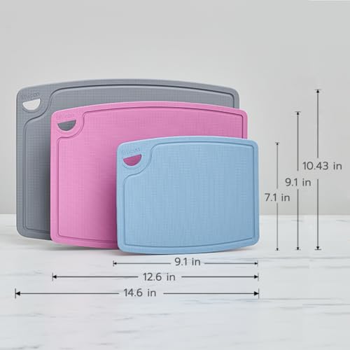 Liflicon Thick Silicone Cutting Board 12.6'' x 9.1'' Foldable & Flexible Design Juice Grooves Easy Grip Handle Dishwasher Safe-Light Blue - color: Light Blue, size: Medium