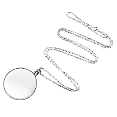 Necklace Magnifying Glass Reading Glasses Pendant Jewelry Optical Magnifier with Chain Necklace Neckglasses Portable Monocle for Reading Collecting Library (Silver, 5X) - color: Silver, 5x