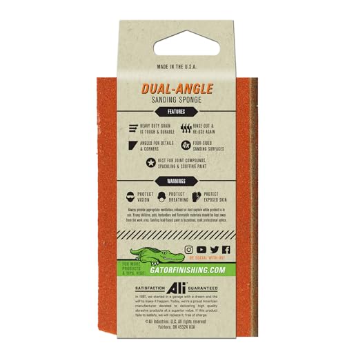 Gator 783520 Fine 120-Grit Dual-Angle Sanding Sponge, 3 x 5 x 1 Inch