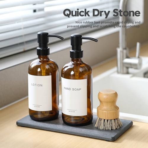2PCS 10"x 5" Large Bathroom Sink Vanity Trays, Water Absorbing Diatomite Stone Quick Drying Mat for Kitchen Counter, Dish Rack Dispensers Sponge Holder Caddy Organizer, Dark Gray, - color: 2 Pack - Dark Gray, size: 10" x 5"