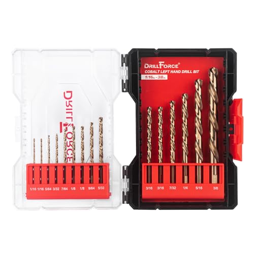 15PCS M35 Cobalt Left Hand Drill Bits Set for Removing Broken Stubs, Bolts and Screws, Reverse Twist Drill Bits, 1/16"-3/8"