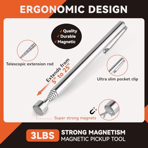 4 Pack Telescoping Magnet Pick-up Tool Set with Magnetic Parts Tray, Extendable Magnetic Pick Up Tools & Flexible Magnet Pickup Tool