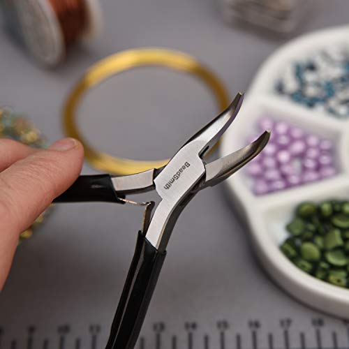The Beadsmith Bent Chain Nose Pliers – Extra Fine Tips – 4.5 inches (114mm) – PVC Grip Handle with Double Leaf Springs – Jewelry Making Tool for Creating Bracelets, Earrings and Necklaces