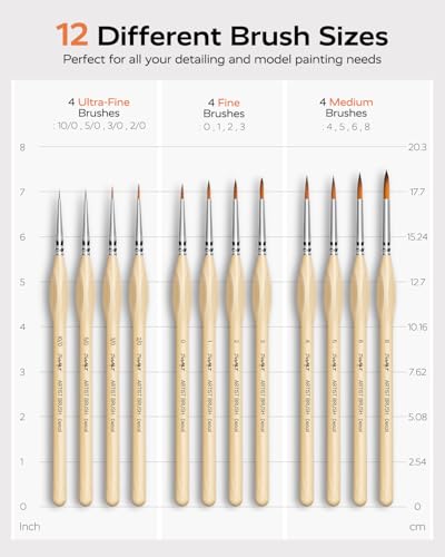 Miniature Paint Brushes 12 PCS, Fine Tip Model Paint Brushes, Wood - color: Wood