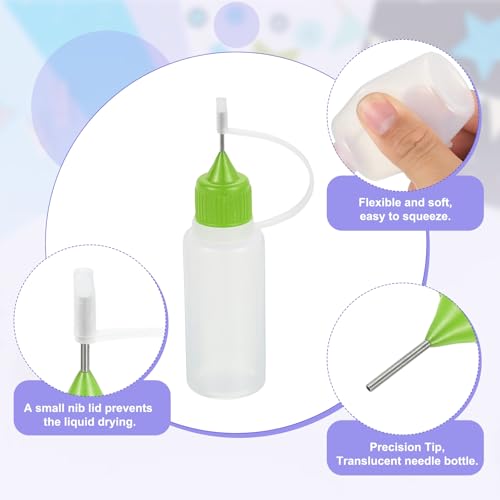 MECCANIXITY 5Pcs Needle Tip Squeeze Bottle, 15ml/0.51oz Glue Tip Applicator Bottles Plastic Liquid Glue Bottle for Paper Crafts, Painting, Oil, Ink(Green, with 5 Funnel) - color: Green, size: 15ml/0.51oz