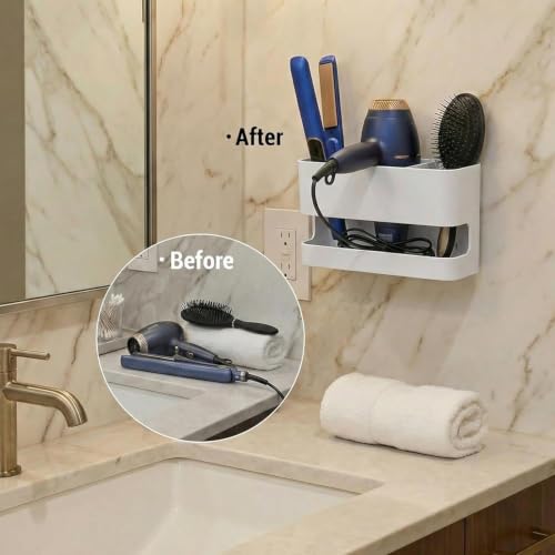 MyGift Wall Mounted Hair Tool Organizer with 3 Slots, White Metal - color: White, size: 3 Slots