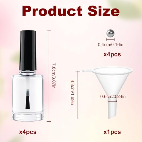 4 Pcs 15ml Empty Nail Polish Bottles with Brush, Mixing Balls & Funnel