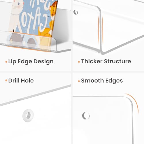 upsimples 15" x 4" Acrylic Shelves for Wall Storage and Organizer, 6 Pcs - size: 15x4"