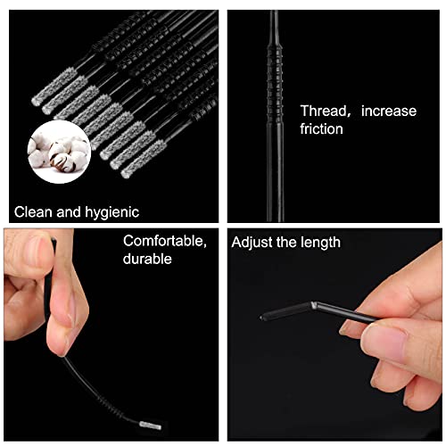 Dming 200PCS Micro Applicators Brushes Mini Cotton Swabs Remove Grafted Eyelash Glue Dedicated Brush Disposable Microswabs for Eyelash Extensions Make up and Lash Clean and Personal Care (Black 1) - color: black 1