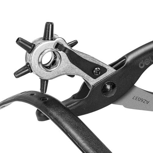 Deli 9" Leather Hole Punch Tool – Heavy Duty Rotary Belt Hole Puncher & Leather Punch Tool for Belts, Watch Bands, Dog Collars, Saddles, Shoes, Fabric, DIY Crafts