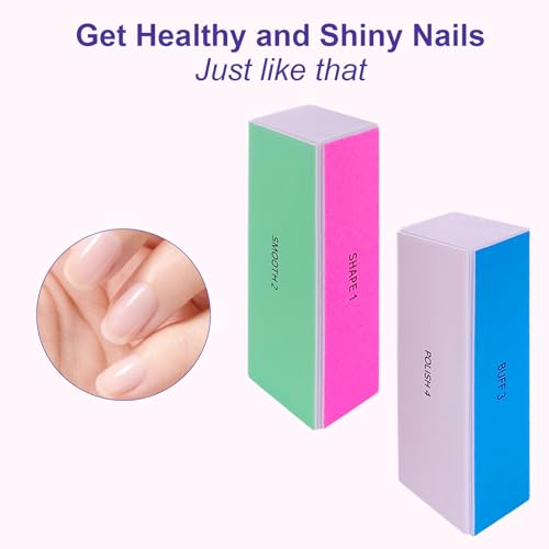 4 Way Nail Buffer Block (4 Pcs), Nail Shine Buffers Blocks Files for Natural and Acrylic Nails Smoother Buffing Block Polisher Fingernail File Buffer 120/240/600/3000 Grit for Buffing Shinning