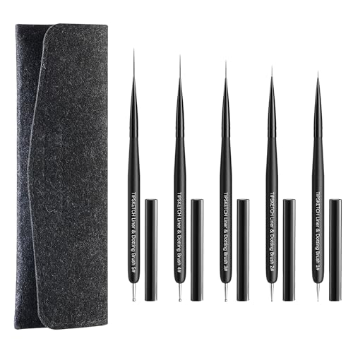 Nail Art Liner Brushes 5Pcs with Caps & Bag Thin Liner & Dotting Pen Set