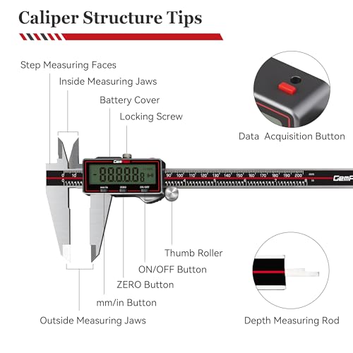 GemRed Wireless Digital Caliper 6 Inch with Data Transfer to Excel/Phone/PC