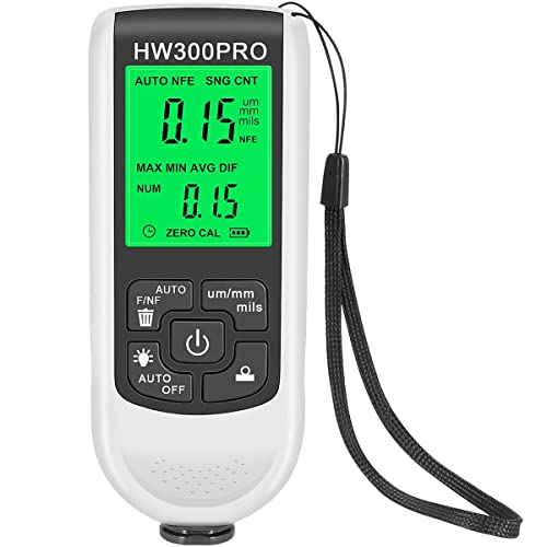Paint Thickness Gauge Meter Fe/NFe Probe Coating Thickness Gauge Professional Multifunctional Car Paint Depth Gauge Test Precise HW-300PRO for Car Automatic Detection(white) - color: white