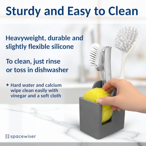 Spacewiser Silicone Sink Caddy – Sponge Dish Brush Holder for Kitchen Sink - color: Modern Gray