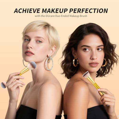 DUcare Foundation Makeup Brush Set Double-ended 2Pcs Kabuki Contour Makeup Brushes for Liquid Powder Concealer Cream Blending Blush Face Makeup Tools Kit - color: D06
