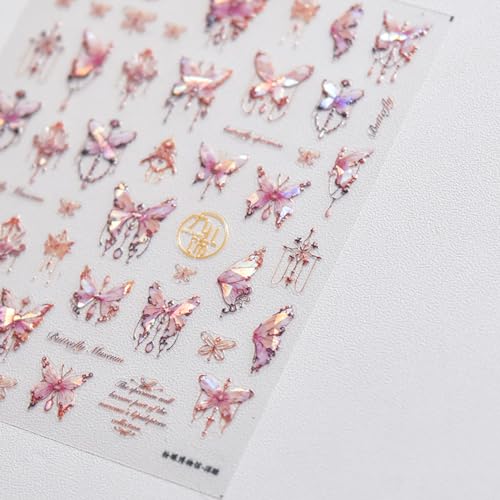 Butterfly Nail Art Stickers Decals 5D Butterfly Nail Stickers Pink Seashell 5D Embossed Shinny Butterflies Nails Design Decals Butterflies Stickers for Women DIY Manicure Nails Art Decorations - style: pink butterfly