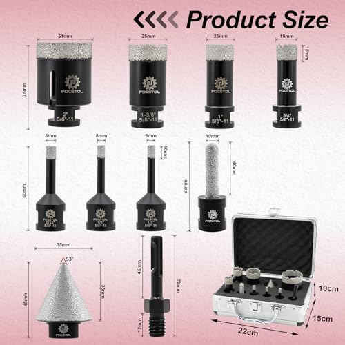 FOCSTOL Diamond Drill Bits Set 10PCS, 1/4"-2" Tile Hole Saw Kit - size: KIT2