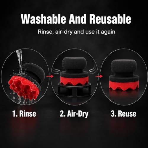 Tire Dressing Applicator, Car Auto Polishing Pad Combined, Hex-Grip Tire Shine Applicator Pad Reusable Sponge Pad with Dense Foam for Car Tire Shine & Wheel Detailing - color: Red, size: 4.13inch