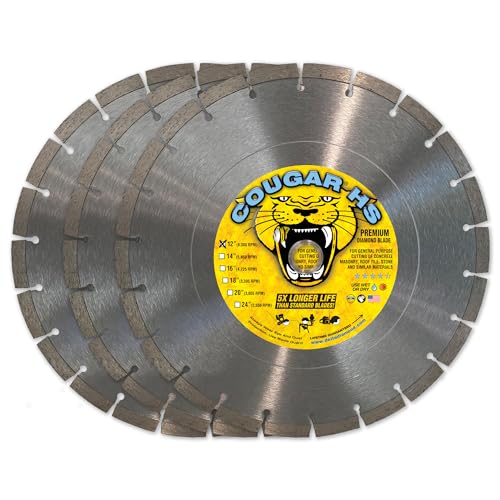 Cougar HS 12 Inch Diamond Concrete Saw Blade, Premium General Purpose Segmented Blade, Dry/Wet Cutting Concrete, Masonry, Brick, & Block 1"-20mm Arbor (3pcs) - size: 12 Inch 3 Pack