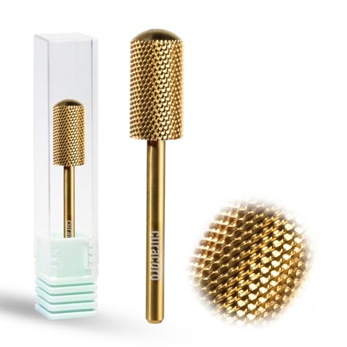 Curacoro Nail Drill Bits 3/32'' L-Shaped Smooth Top Carbide Bit (Fine) - color: Yellow Titanium - L-Smooth Top, size: Fine