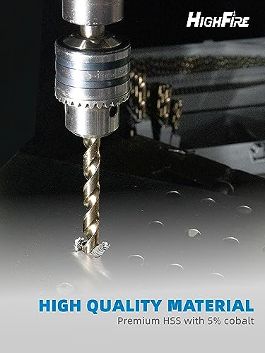 HIGHFIRE 115 PCS All M35 HSS Cobalt Drill Bit Set, Twist Jobber Drill Bits Set, 135-Degree Split Point, Fractional 1/16"-1/2", Letter A - Z, Wire #1 - #60 with Metal Indexed Storage Case - size: 1/16-1/2 in A-Z #1-#60 (115 pcs)