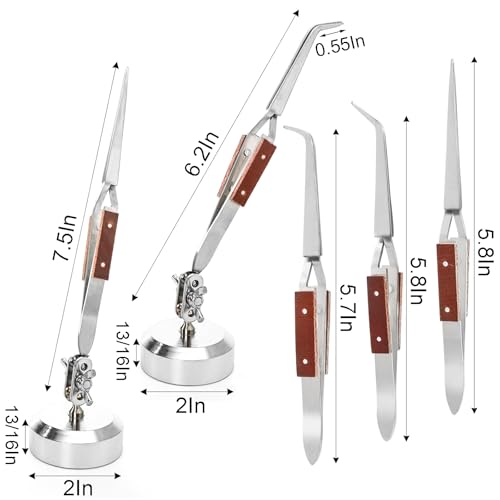 WUWEOT 5 Pcs Soldering Tweezers Set, Straight Curved Welding Plier and Cross Lock Fiber Grip Soldering Tweezers, Jewelry Third Hand Repair Kit Tools for Jewelry Silversmithing and Craft