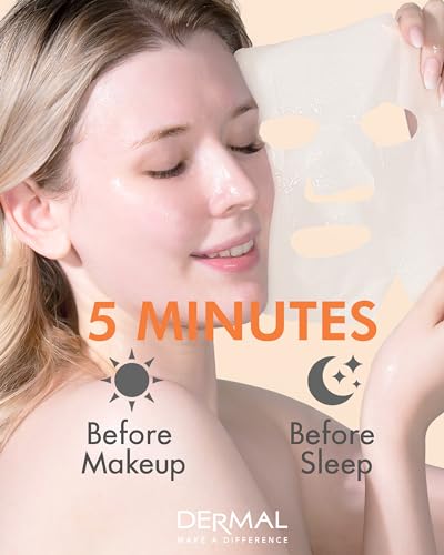 DERMAL Apricot Collagen Korean Essence Sheet Mask, Radiance, 23g, 10 Pack - color: Apricot Collagen