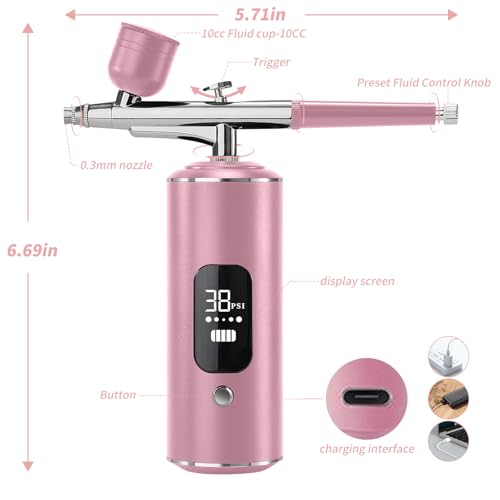 Airbrush Kit with Air Compressor, Cordless Rechargeable with 0.3mm Nozzle