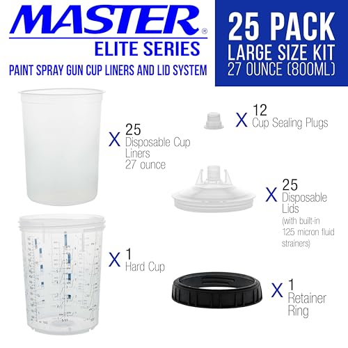 Master Paint System MPS Disposable Paint Spray Gun Cup Liners & Lids System - size: 27 Ounce Cup Kit